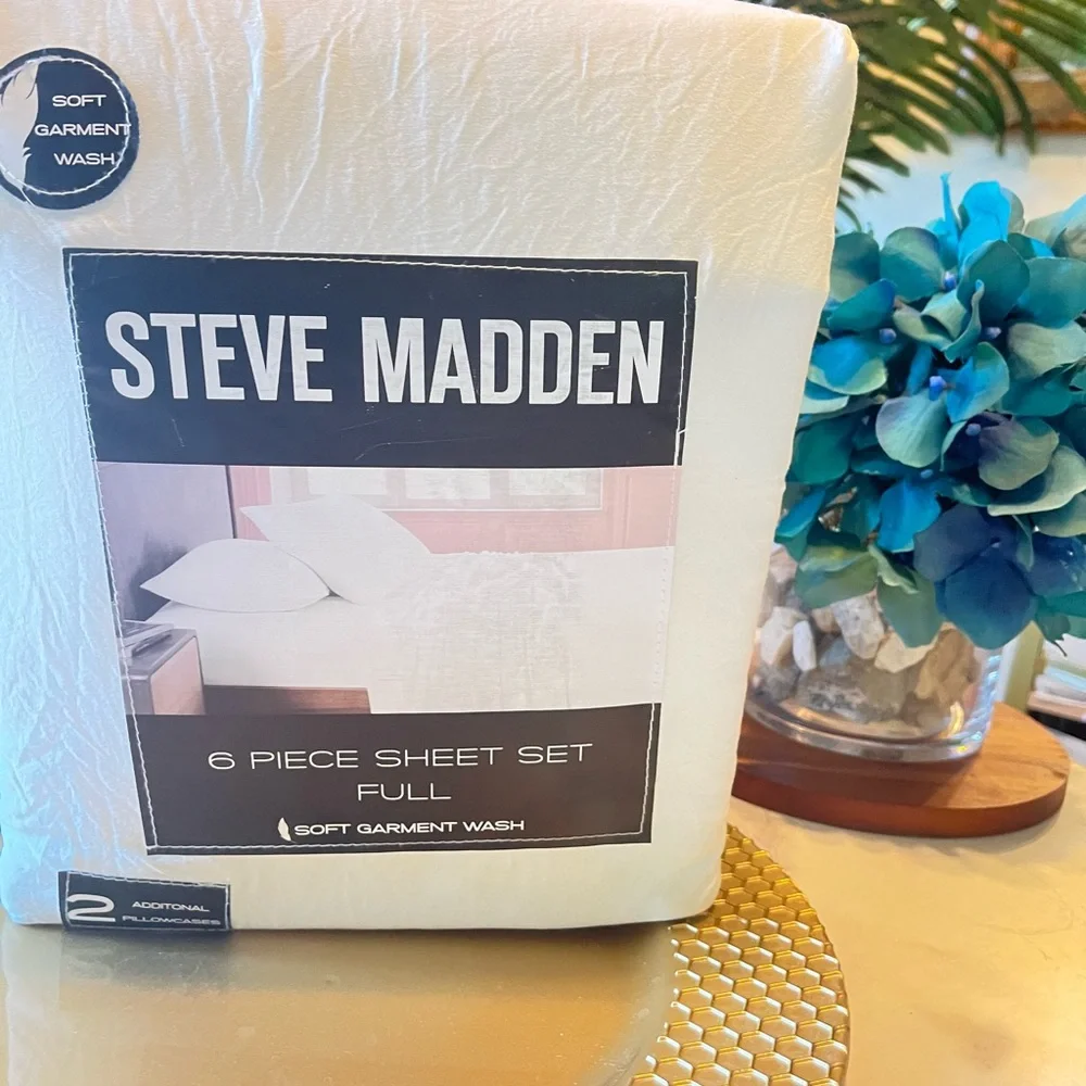 NEW Steve Madden 6 Piece Sheet Set Full Size | Soft Garment Wash White